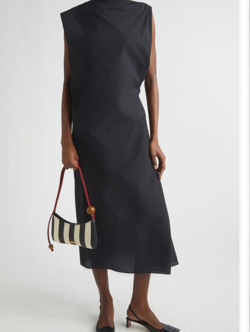 Jacquemus Black Asymetrical Sleeveless Draped Midi Dress Size 34 (2) Nwt